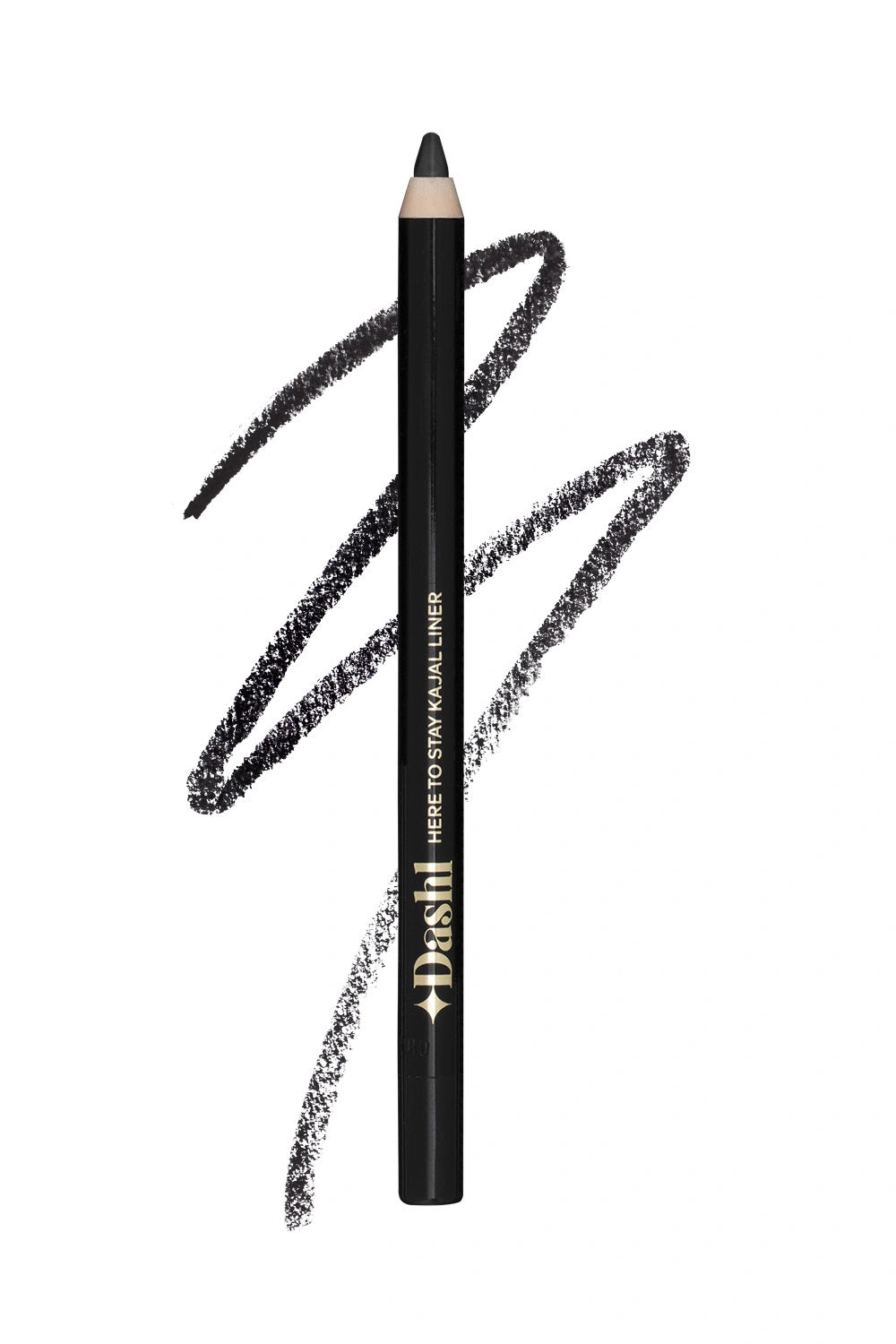 Dashl black eyeliner pencil with smudged lines on a white background