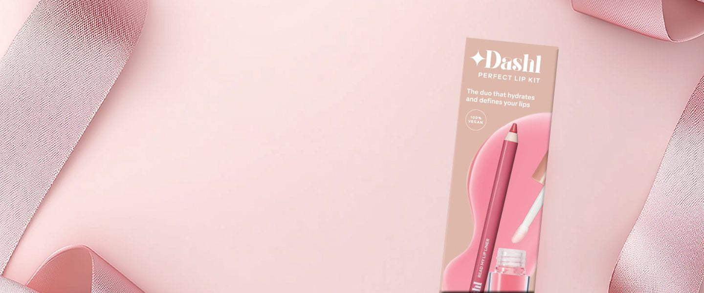 Dashl perfect lip kit on a pink background
